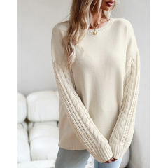 Off white Round Neck Drop Shoulder Knit Sweater