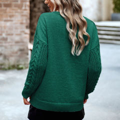 Green Round Neck Drop Shoulder Knit Sweater