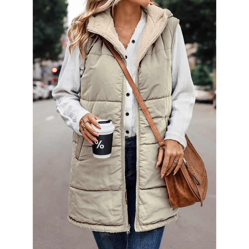 Light Green Full-zip Double-sided Hooded Vest Coat