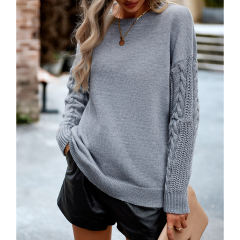 Grey Round Neck Drop Shoulder Knit Sweater