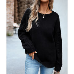 Black Round Neck Drop Shoulder Knit Sweater