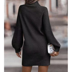 Black Turtleneck Knit Sweater Dress