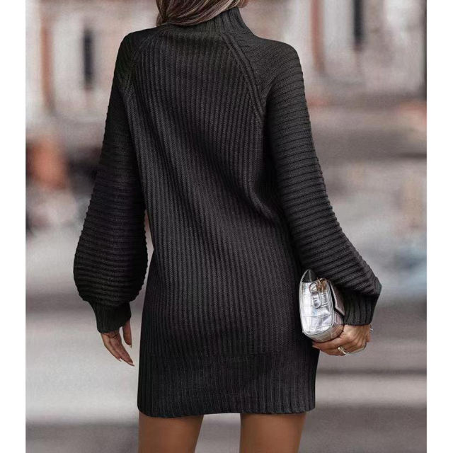 Black Turtleneck Knit Sweater Dress