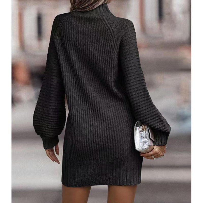 Black Turtleneck Knit Sweater Dress