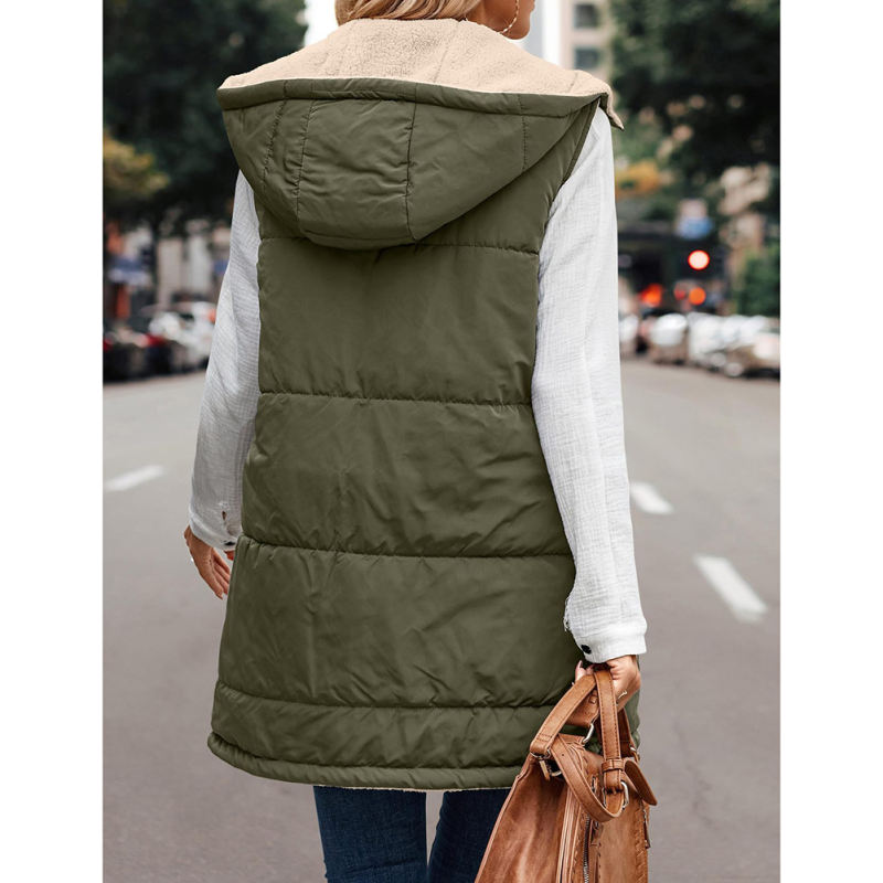 Army Green Full-zip Double-sided Hooded Vest Coat