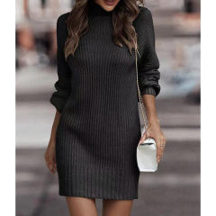Black Turtleneck Knit Sweater Dress