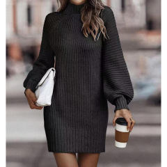 Black Turtleneck Knit Sweater Dress