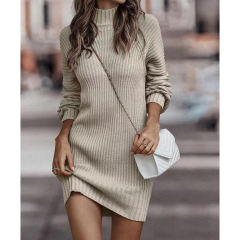 Apricot Turtleneck Knit Sweater Dress
