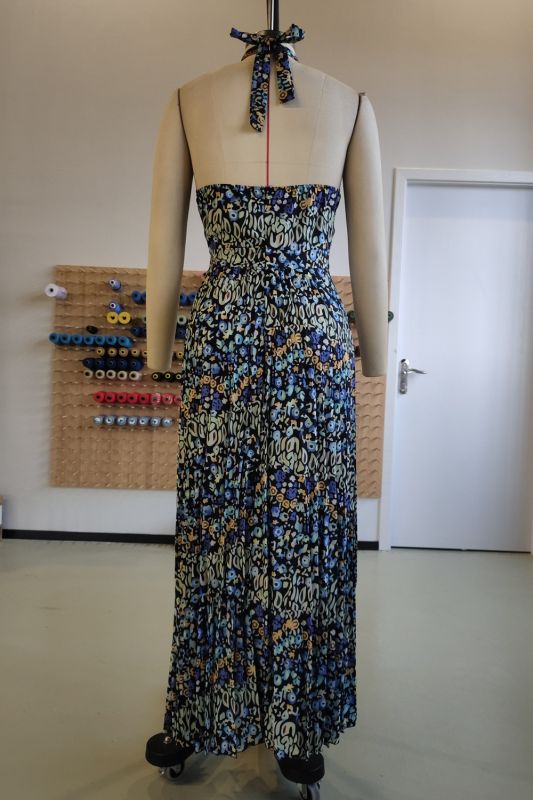 Blue Printed Sleeveless Chiffon Maxi Dress