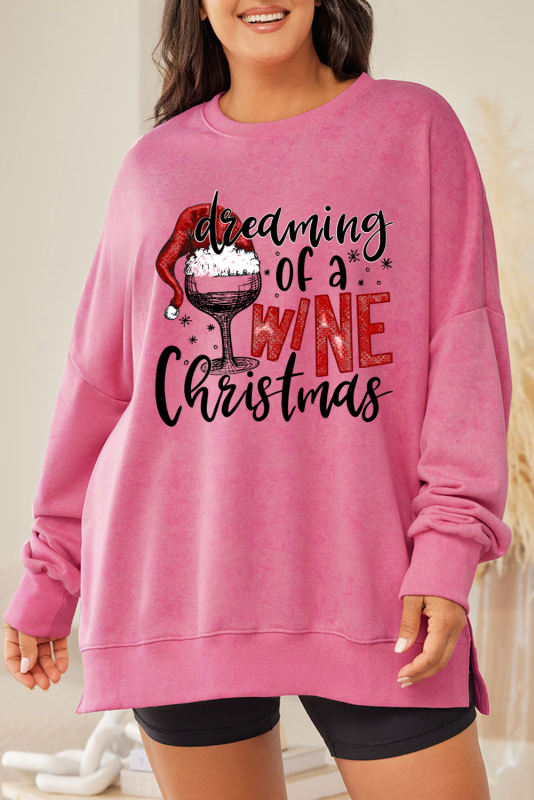 Pink Wine Christmas Graphic Plus Size Sweatshirt