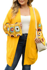 Ginger Plus Size Floral Crochet Sleeve Open Front Cardigan