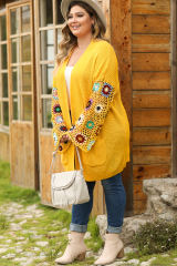 Ginger Plus Size Floral Crochet Sleeve Open Front Cardigan