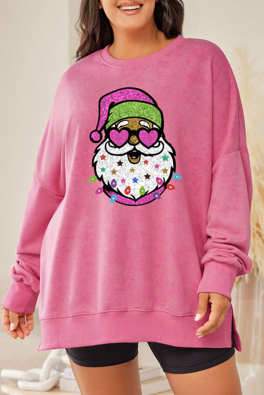 Pink Cute Santa Graphic Plus Size Christmas Sweatshirt