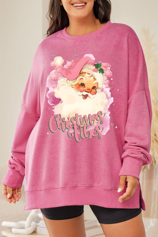 Pink Christmas Vibes Santa Graphic Plus Size Sweatshirt