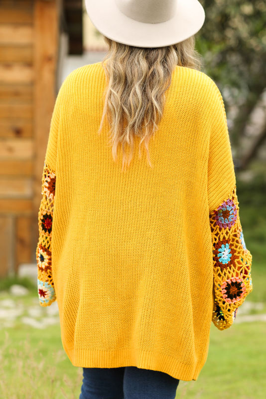 Ginger Plus Size Floral Crochet Sleeve Open Front Cardigan