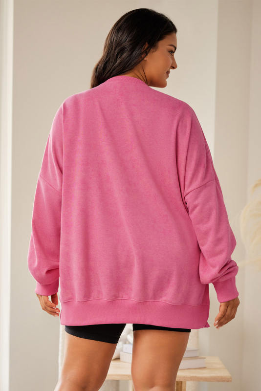 Pink Sequined Santa Graphic Plus Size Christmas Sweatshirt