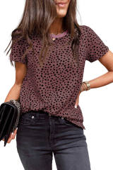 Fiery Red Cheetah Print O-neck Short Sleeve T Shirt
