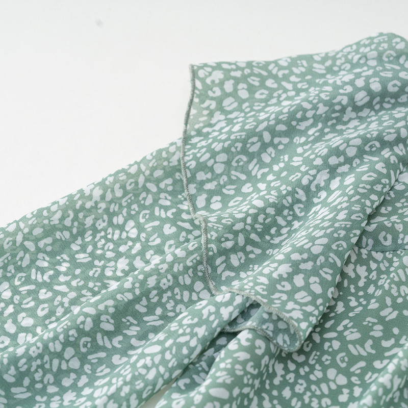 Light Green Floral Print Frilled Neck Long Sleeve Blouse