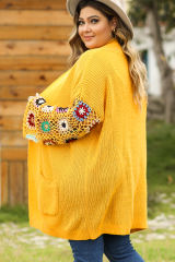 Ginger Plus Size Floral Crochet Sleeve Open Front Cardigan