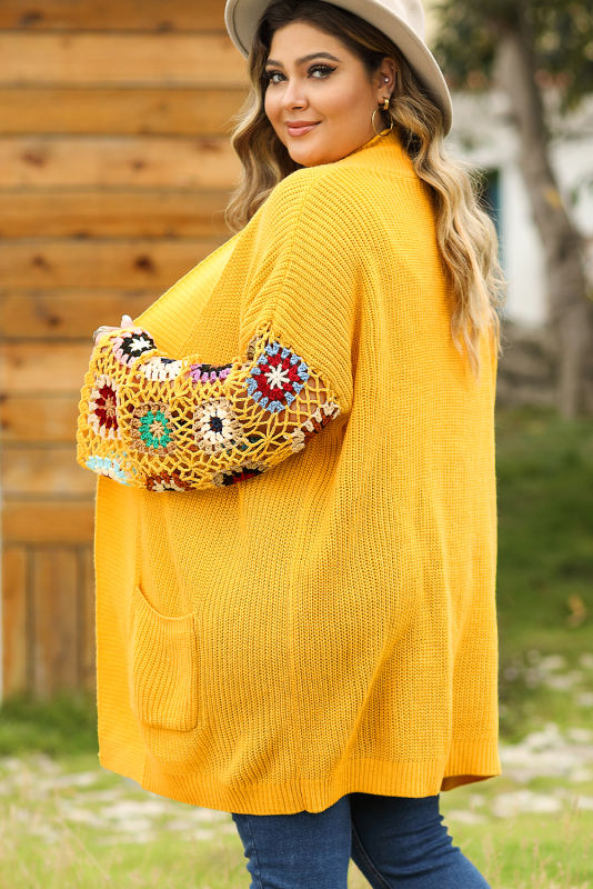 Ginger Plus Size Floral Crochet Sleeve Open Front Cardigan
