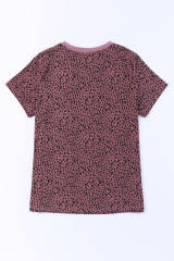 Fiery Red Cheetah Print O-neck Short Sleeve T Shirt