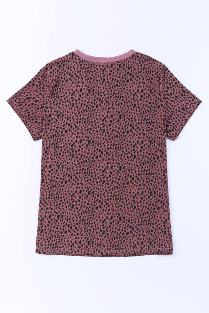 Fiery Red Cheetah Print O-neck Short Sleeve T Shirt