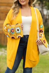 Ginger Plus Size Floral Crochet Sleeve Open Front Cardigan