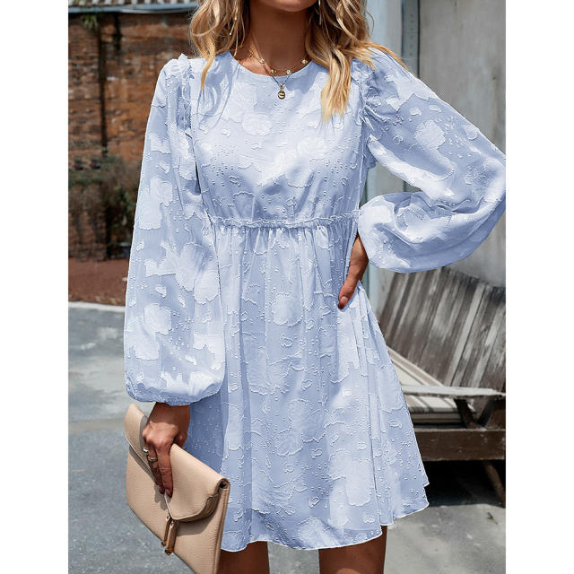 BLUE WITH GREEN POLKA DOT PUFF SLEEVE MINI DRESS