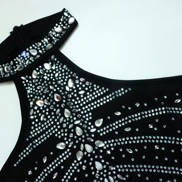 Black Tasseled Rhinestone Halter Club Bodycon Dress