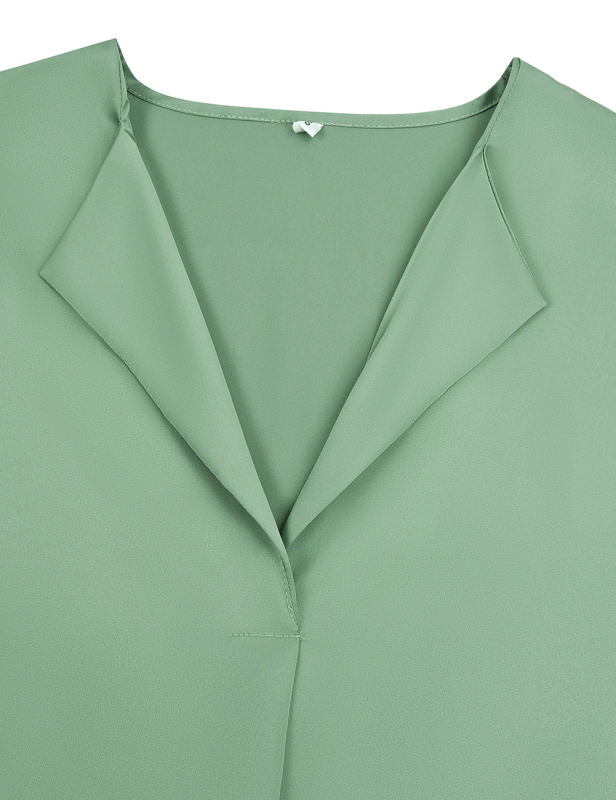 Green V Neck Long Sleeve Blouse