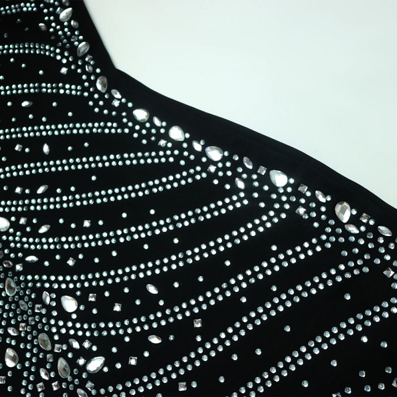 Black Tasseled Rhinestone Halter Club Bodycon Dress