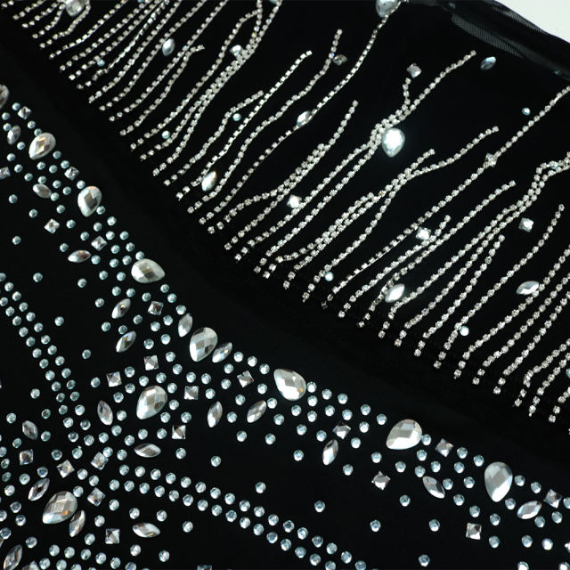 Black Tasseled Rhinestone Halter Club Bodycon Dress