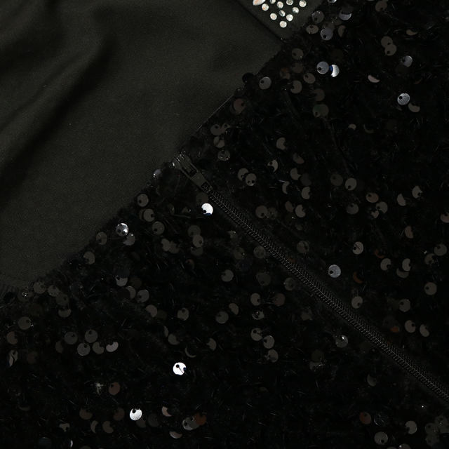 Black Rhinestone High Split Maxi Dress