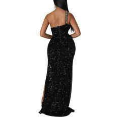 Black Rhinestone High Split Maxi Dress