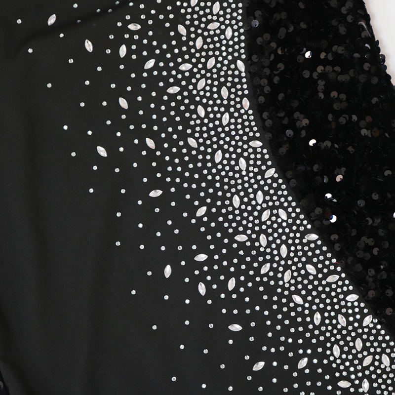 Black Rhinestone High Split Maxi Dress