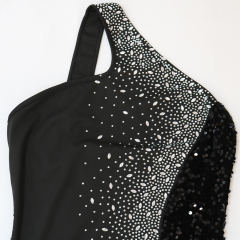 Black Rhinestone High Split Maxi Dress