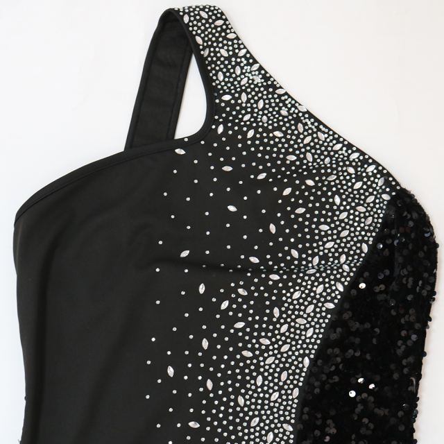 Black Rhinestone High Split Maxi Dress
