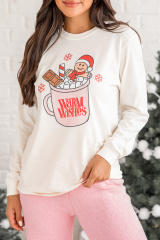 Beige WARM WISHES Christmas Graphic Pullover Sweatshirt