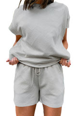 Light Grey Textured Short Sleeve Top and Shorts Set