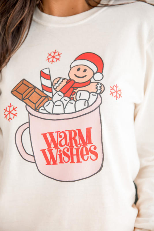 Beige WARM WISHES Christmas Graphic Pullover Sweatshirt