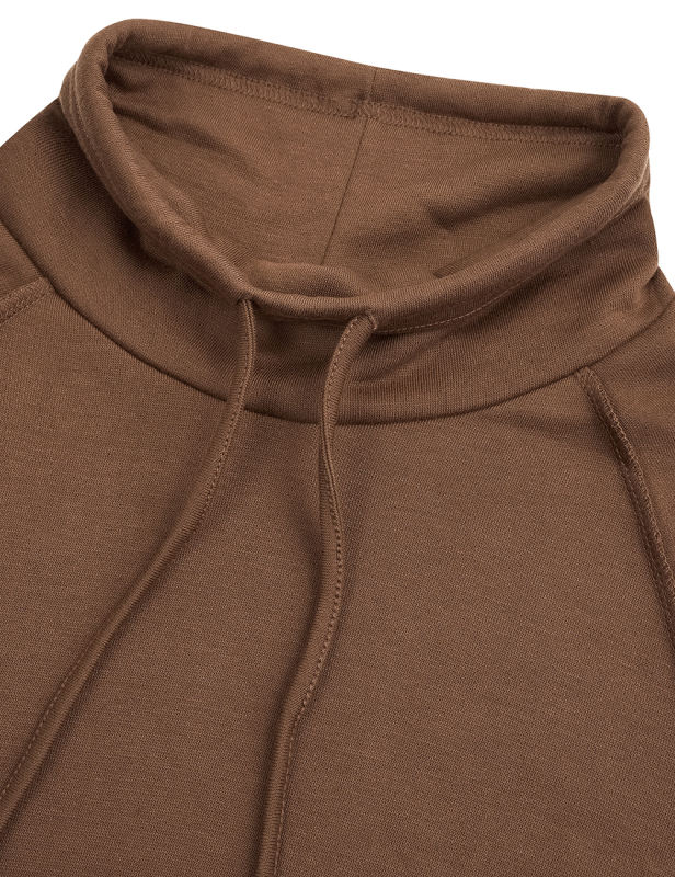 Brown Solid Color Turtleneck Pocket Sweatshirt