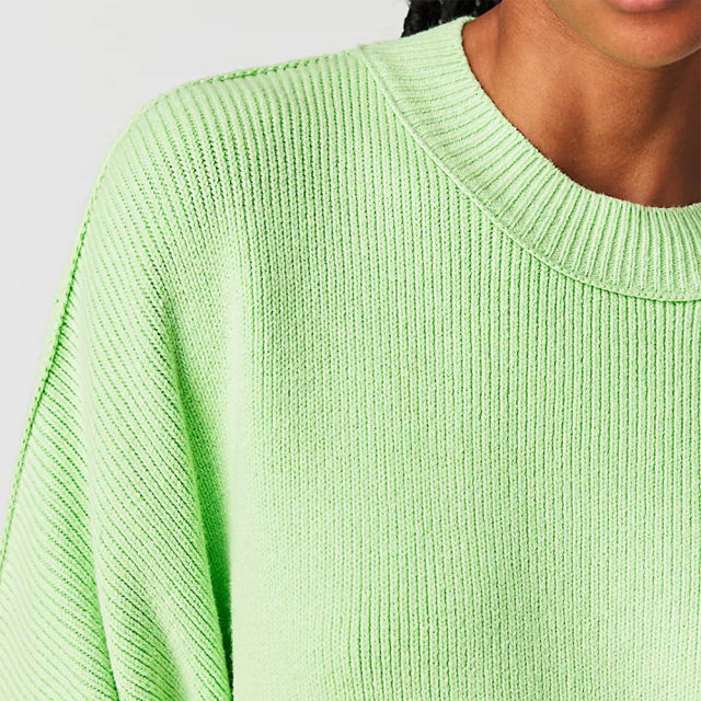 Green Crew Neck Pullover Slit Knit Sweater