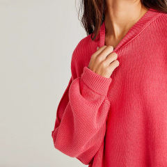 Watermelon Red Crew Neck Pullover Slit Knit Sweater