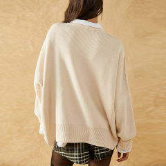 Apricot Crew Neck Pullover Slit Knit Sweater