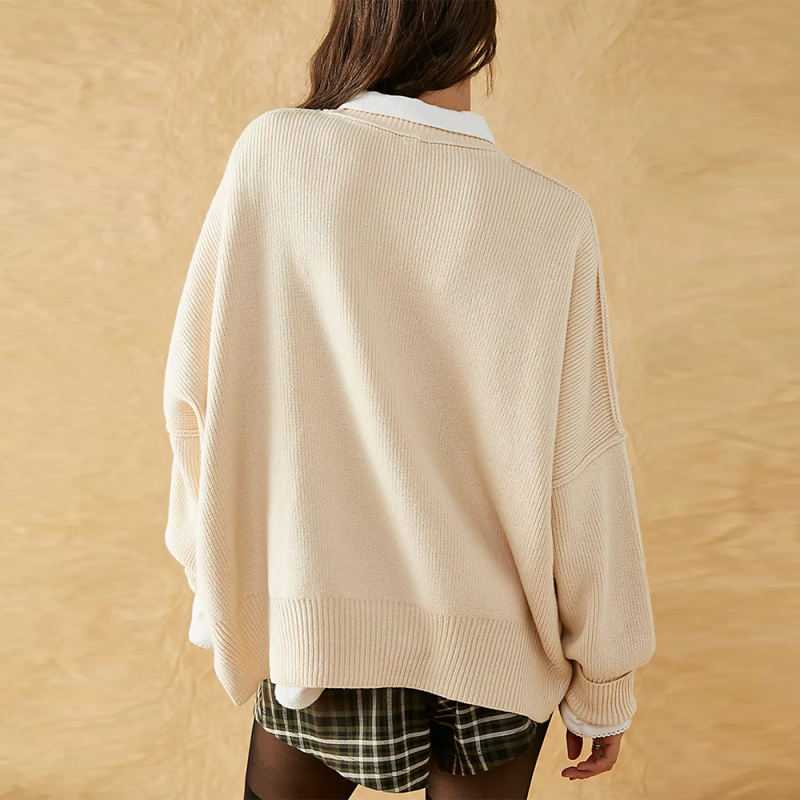 Apricot Crew Neck Pullover Slit Knit Sweater