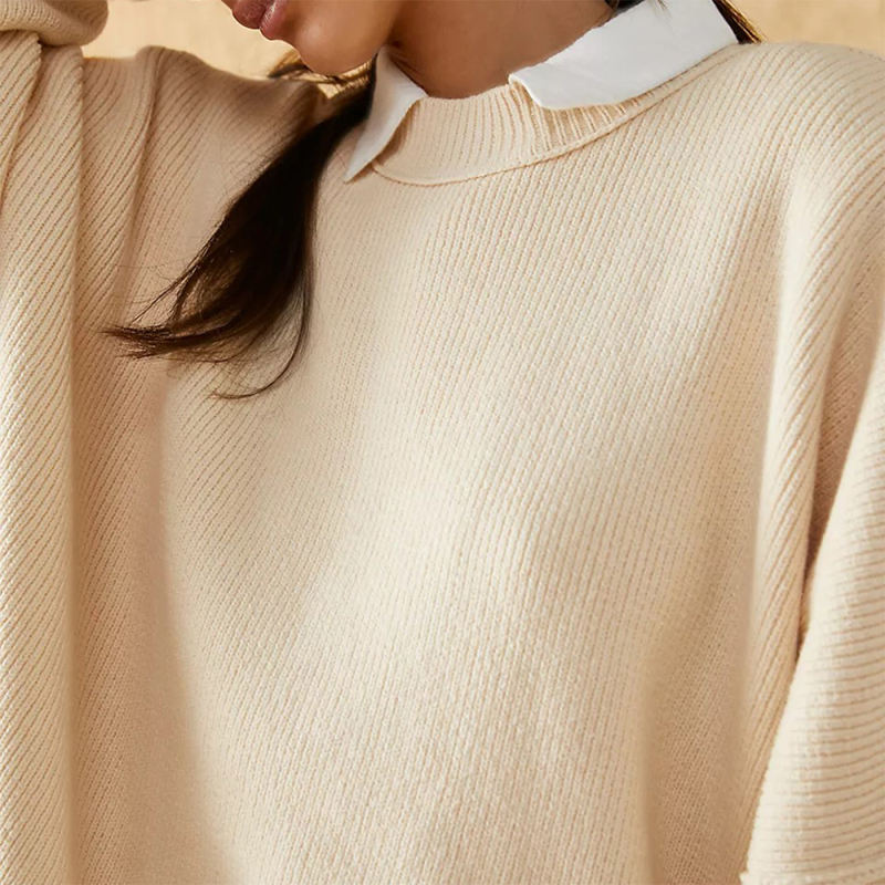 Apricot Crew Neck Pullover Slit Knit Sweater