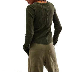 Green Solid Color Slim Fit Long Sleeve Tops