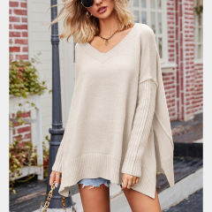 Apricot V Neck Knit Pullover Oversize Sweater