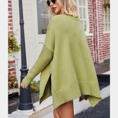 Light Green V Neck Knit Pullover Oversize Sweater
