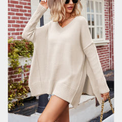 Apricot V Neck Knit Pullover Oversize Sweater